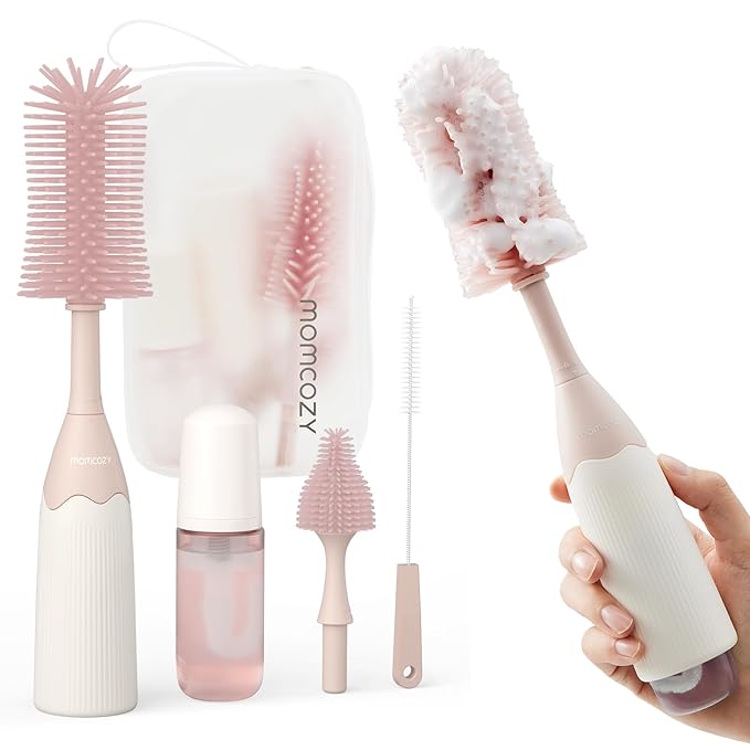 MomcozySet Furçash për Shishe me Dizajn Push-Press ( Roze / Jeshile)