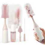 MomcozySet Furçash për Shishe me Dizajn Push-Press ( Roze / Jeshile)