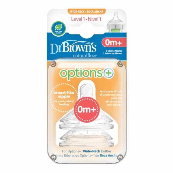 Dr. Brown’s – Biberonë Silikoni Options+ me Qafë të Gjerë, Niveli 1 (0m+)