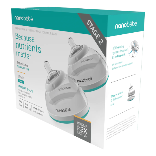 Nanobebe - Transition Bottle Stage 2 240ml teal ,2cope