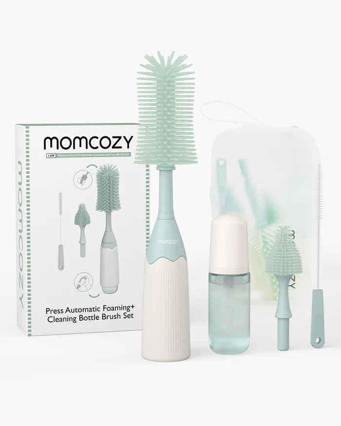 MomcozySet Furçash për Shishe me Dizajn Push-Press ( Roze / Jeshile)