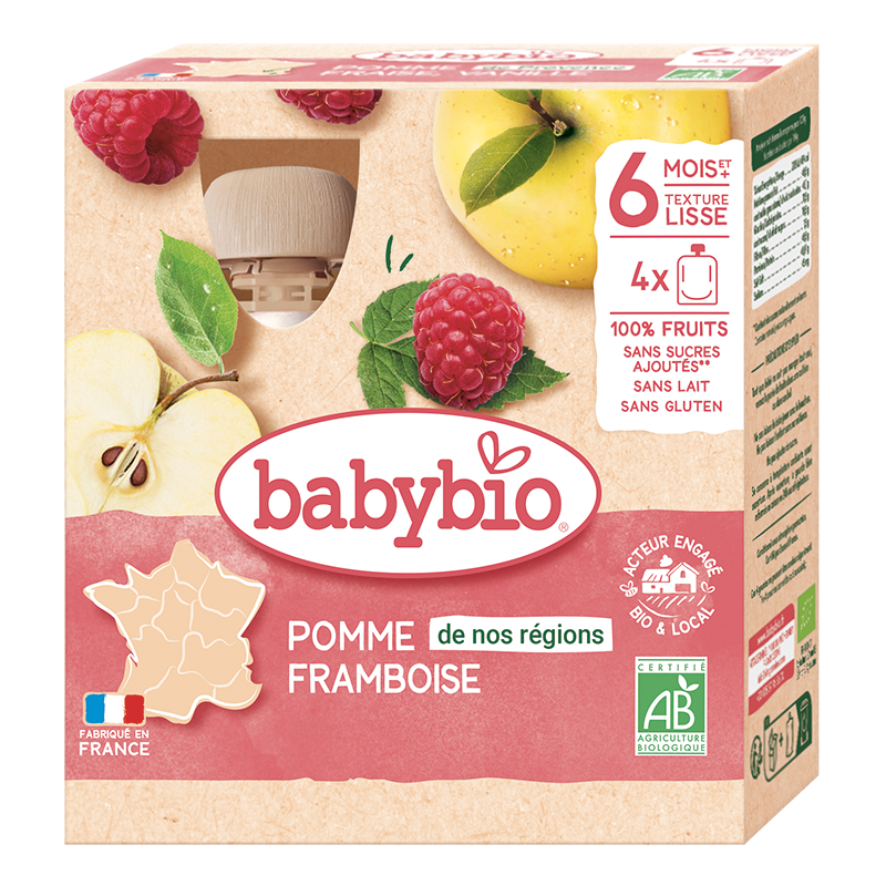 Babybio Apple & Raspberry Pouch +6 months 4x90gr